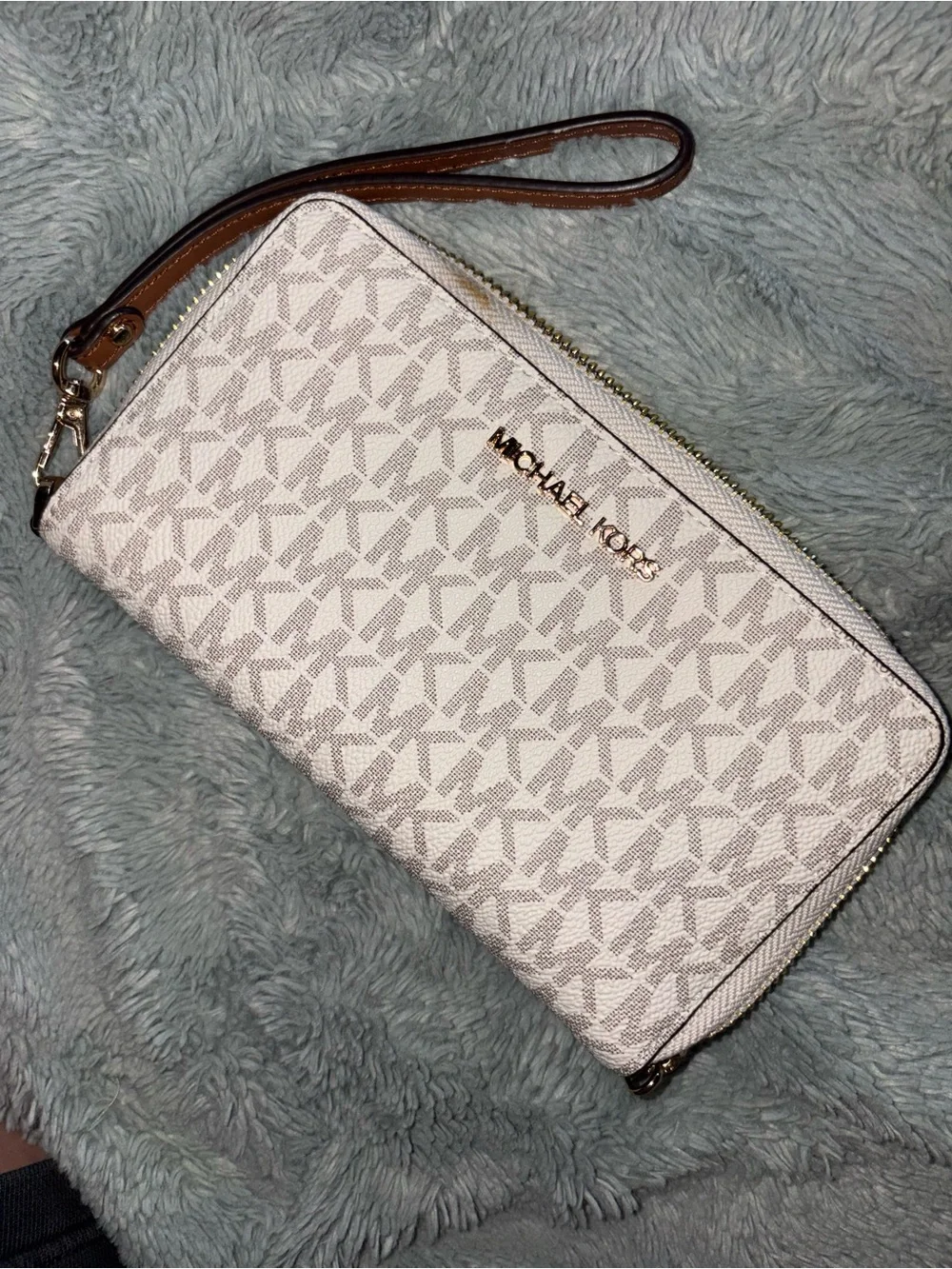Michael Kors Cream & Brown Logo Zip Wristlet